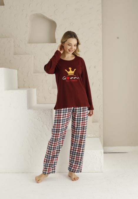 Pijama dama ,maneca lunga si pantalon lung , culoare visiniu, Engros